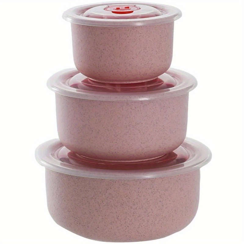3pcs Set Large Capacity Plastic Food Storage Containers with Lids Transparent Round Fresh-Ke