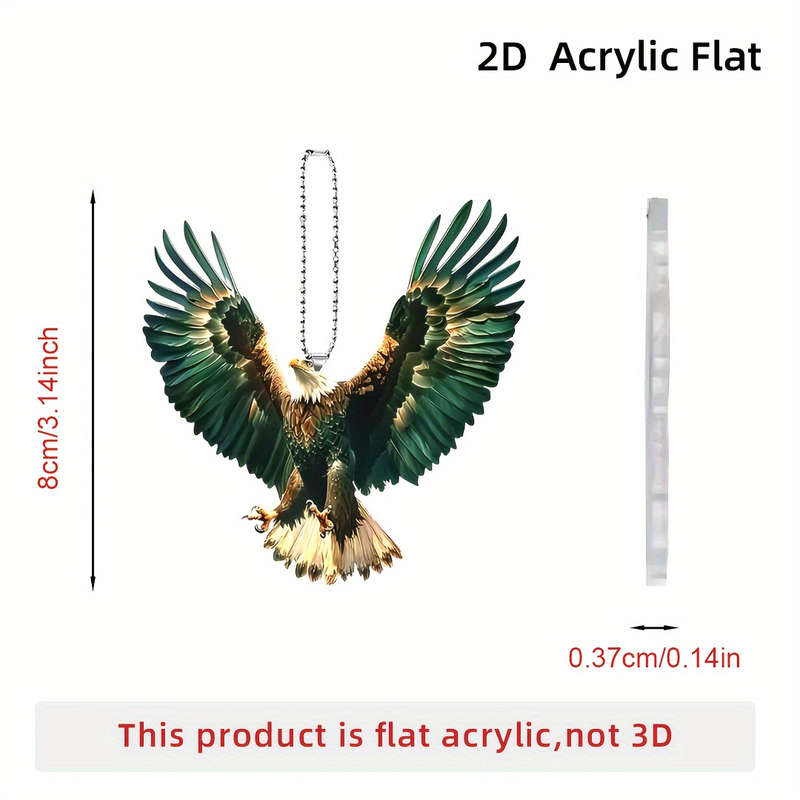 1pc 2D Flat   Acrylic Flat Eagle Car Dangling Ornament Realistic 3D Design with Green and Gold