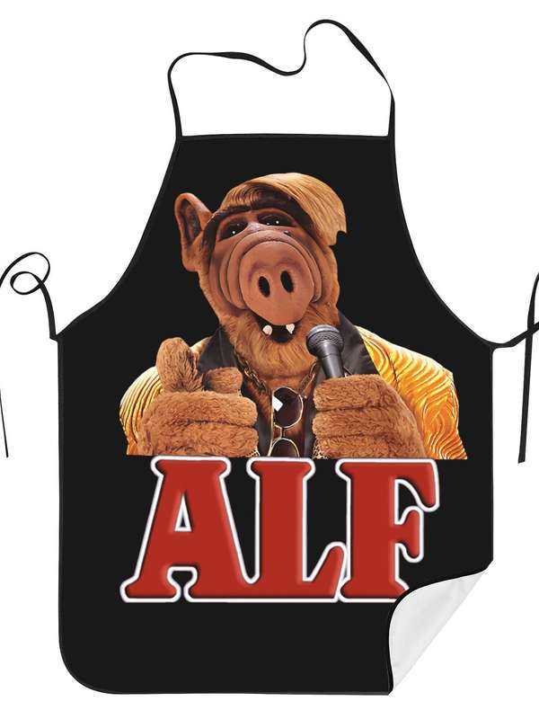 1pc Vintage-Style Anime Pig Adjustable Cooking Apron 100% Polyester Black with Red Yellow Cart