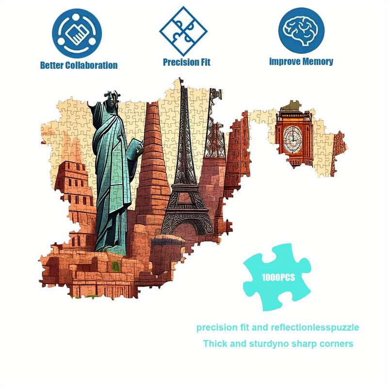 1000pcs World Famous Landmarks Jigsaw Puzzle for Adults Vibrant Travel-Themed Puzzl