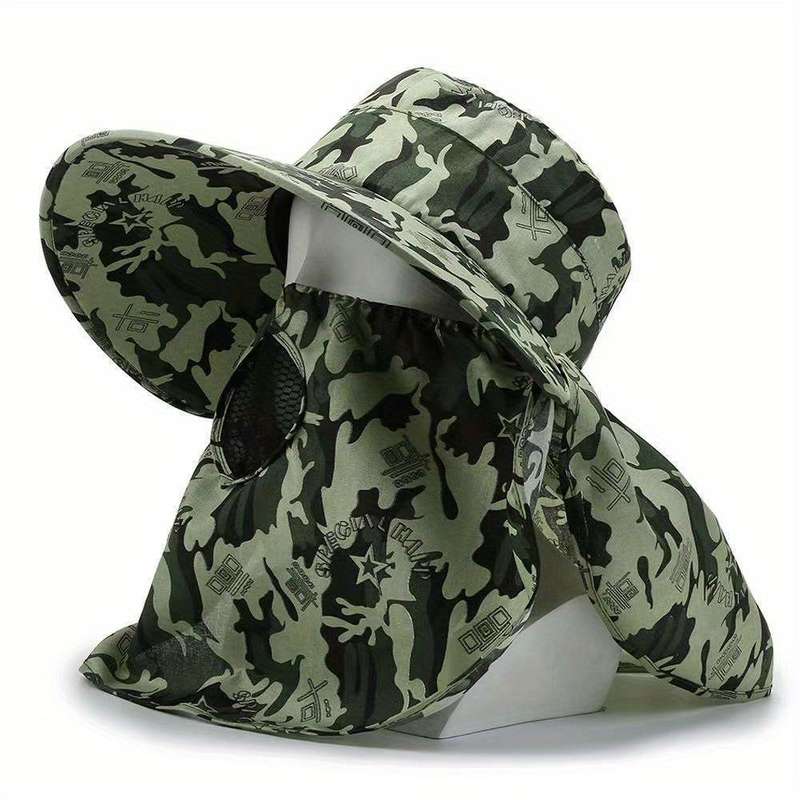 1pc Men'S Camouflage Sun Protection Hat with Face Cover Ideal for Hiking Mountain Climbing Fish