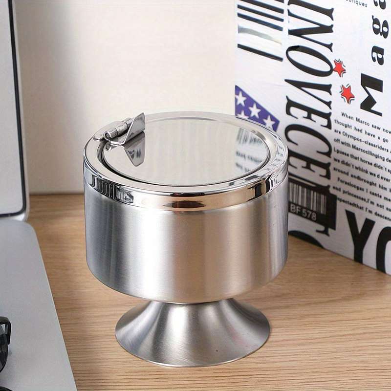 1pc Stainless Steel Ashtray with Lid and Base Durable Hotel Quality Ashtray for Home and Outdoor U