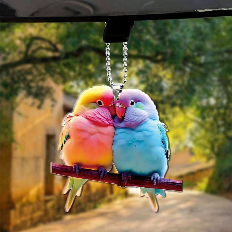 1pc 2D Flat  Colorful Love Bird Acrylic Pendant Vibrant  Cartoon Bird Car Mirror Charm Home D