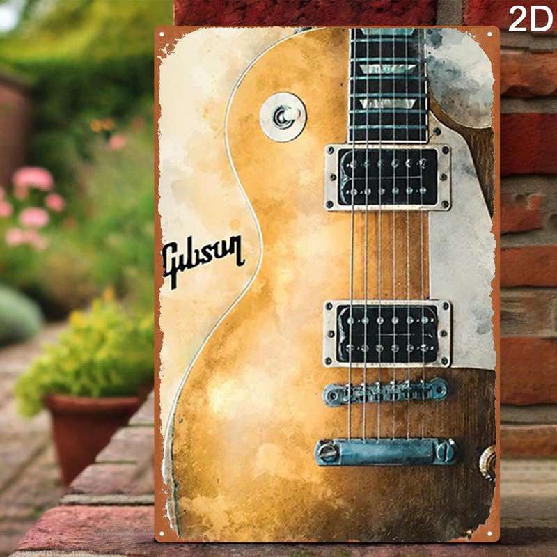 1pc Gibson Classic Sound Electric Guitar Art 20.07x30.23cm Iron Wall Decor Durable Metal Sign fo