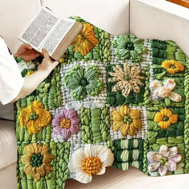 1 Floral Crochet Flannel Throw Blanket 130*150cm