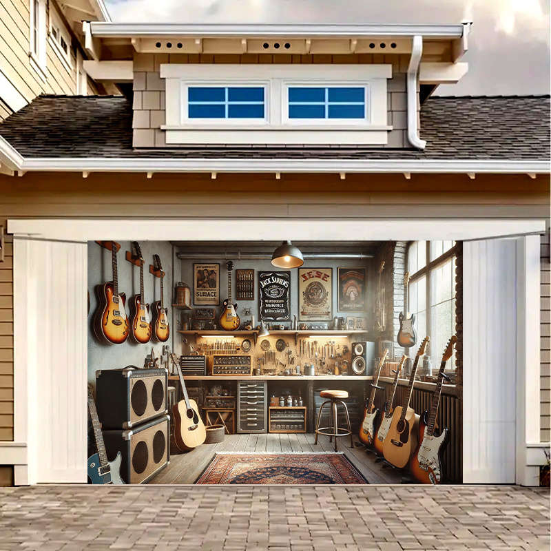 1pc  Cozy Vintage Music Garage Workspace Polyester Banner 243.84x182.88cm Ideal for Studio H