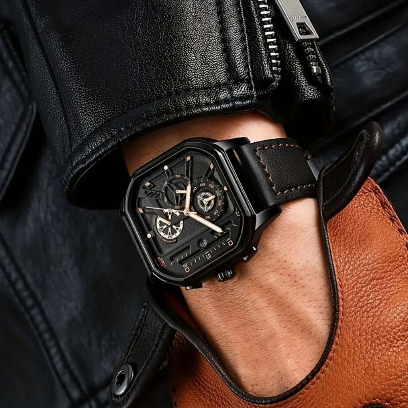 3pcs set Men's Watch Sets Fashion Sports Square with Calendar Quartz Men's Watch Casual Bracelet Pen
