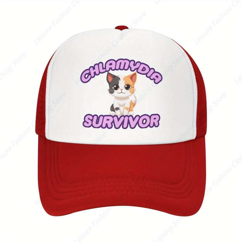 1pc Chlamydia Survivor Cat Meme Funny Baseball Cap Adjustable Breathable Mesh Snapback Hat for M