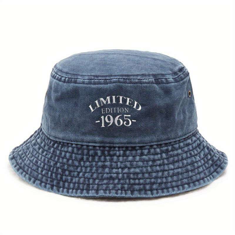 1pc Wide-Brimmed Washed Denim Embroidered Fisherman Hat Breathable And Adjustable Unisex Sun Hat