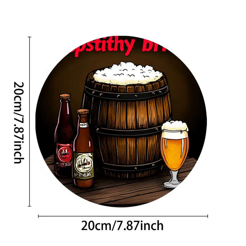 1pc Vintage Beer Barrel Glass Round Metal Sign 19.81cm UV-Resistant Aluminum Wall Art Easy to Hang w