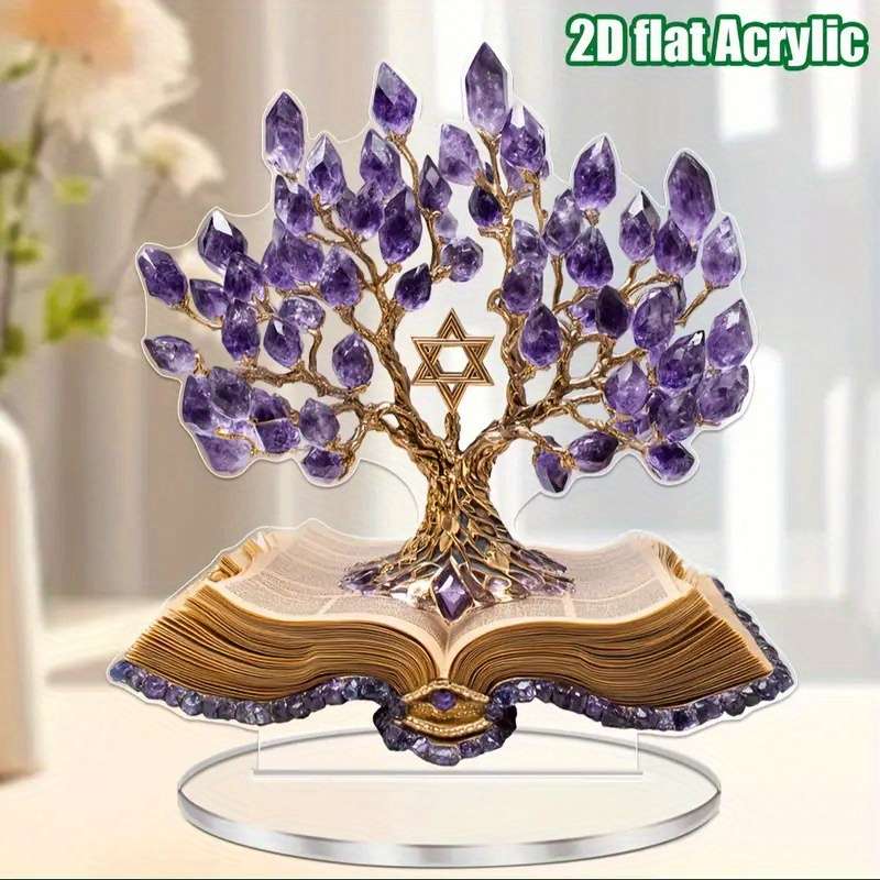 1pc 2D Flat  Acrylic Life Tree Plaque with Star of David Bohemian Spiritual Decoration Perfect Gi
