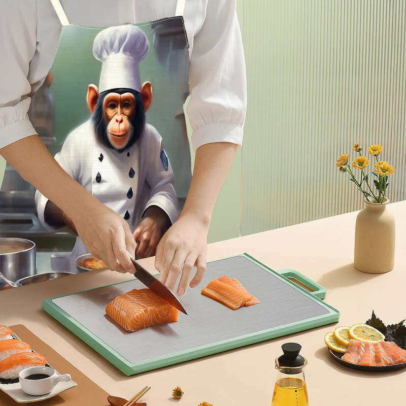 1pc Creative Monkey Chef Pattern Apron Adjustable Straps Durable Polyester Kitchen Cooking Bi