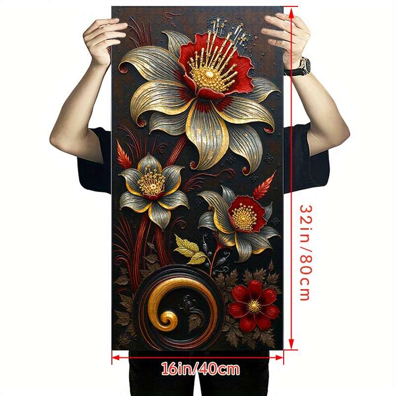1000pcs Jigsaw Puzzle Elegant Golden Leaf Red Flower Design 80x40cm Waterproof