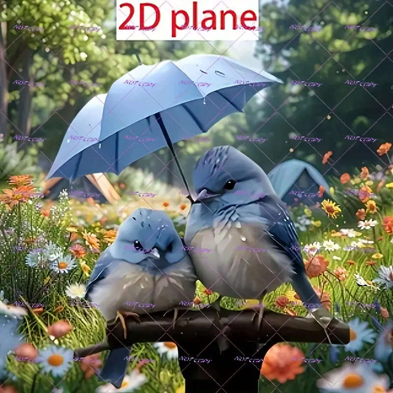1pc 2D Bird Garden Stake Decoration Charming Bluebirds Under Umbrella Design Artistic Outdoor Lawn Y