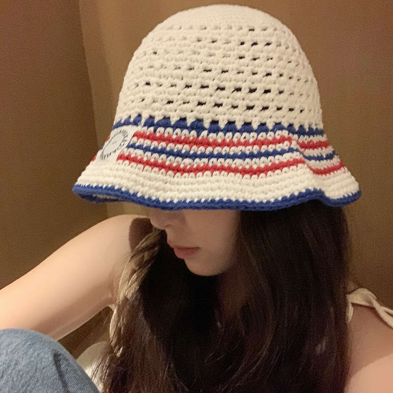 1pc Stylish Comfort Women's Breathable Knit Bucket Hat Stylish Striped Fisherman Cap with Sun P