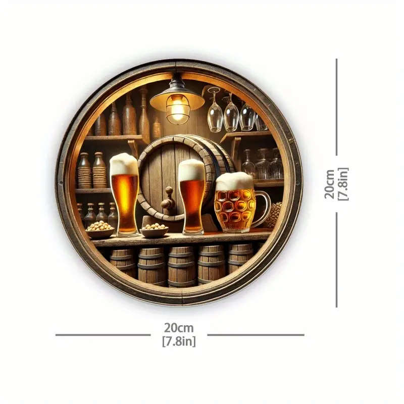 1pc Room Decor 1pc Vintage Beer Barrel Round Aluminum Sign Rustic Metal Wall Art with Foam Beer Bar