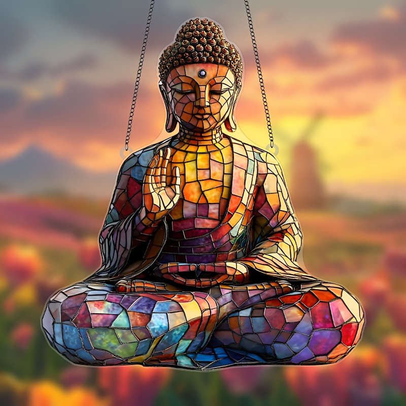 1pc 2D Flat  Colorful Acrylic Buddha Sun Worshiper Multicolor Window Hanging Decoration Religious