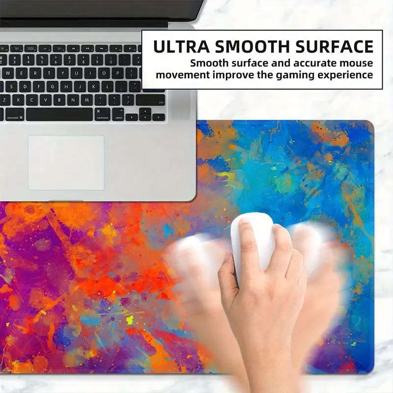 1pc 40x80cm Vibrant Abstract Color Block Desk Mat Non-Slip Rubber Base Gaming Mouse Pad