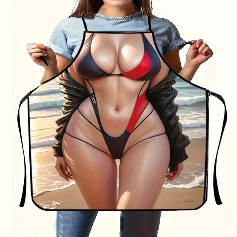 1pc Sexy Bikini Print Sleeveless Polyester Apron for Home Kitchen Baking Cooking Stylish B
