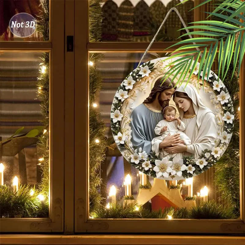 1pc Holy Family Nativity Scene Wooden Wall Art Versatile 2D Jesus Mary Joseph Decor for Home Office
