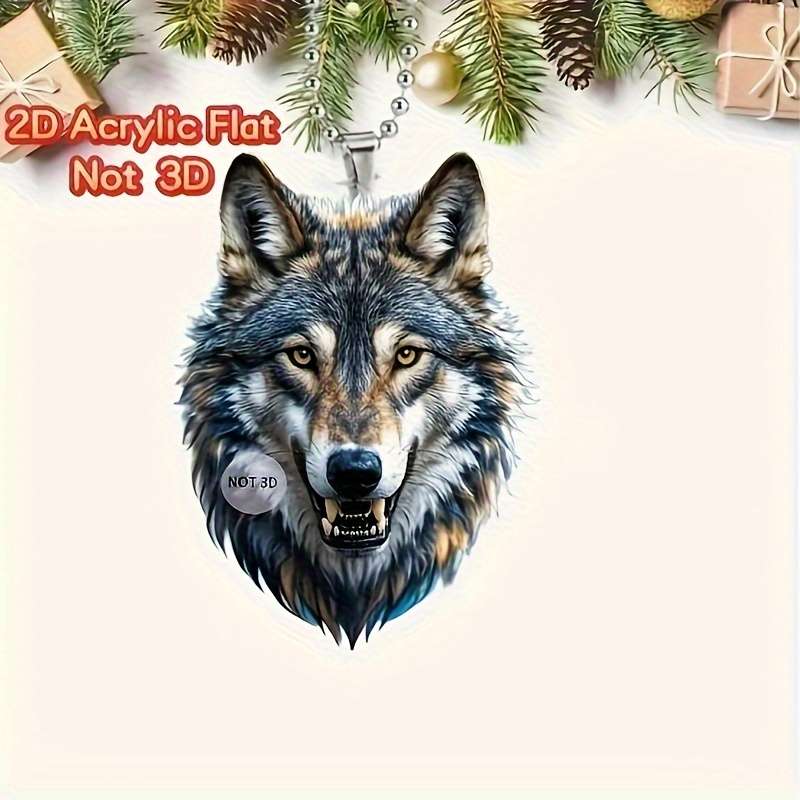 1pc 2D Flat  Unique  Wolf Head Acrylic Pendant Exquisite Fur and Eye Design Ideal for Car Rea