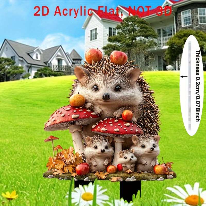 1pc 2D Flat  1-Pack Bohemian Style Crystal Hedgehog Garden Sign Humorous Animal Theme Outdoor Deco