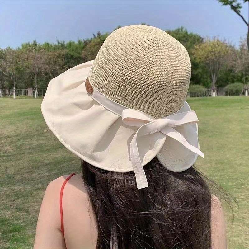 1pc Women'S Elegant Summer Bucket Hat with Bowknot Wide Brim Sun Hat for Beach Outdoor Travel