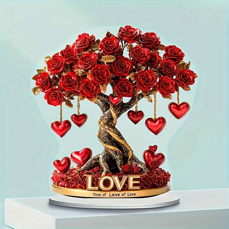 1pc 2D Flat An Elegant  Crystal Heart Rose Tree Decoration Designed in Bohemian Style with Crystal