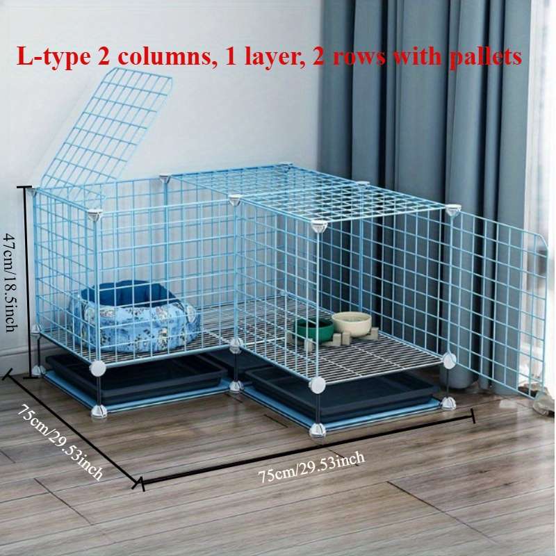 1pc Blue L-shaped 1-layer With Tray Pet Cage