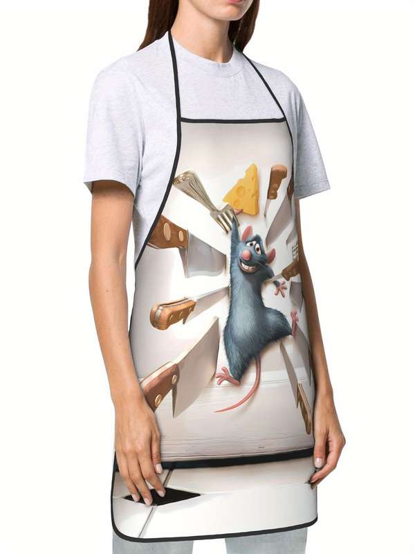 1pc BIIHUDU Vintage Mouse Printed Apron   100% Polyester Woven Fabric   Durable Easy-Care   Whims