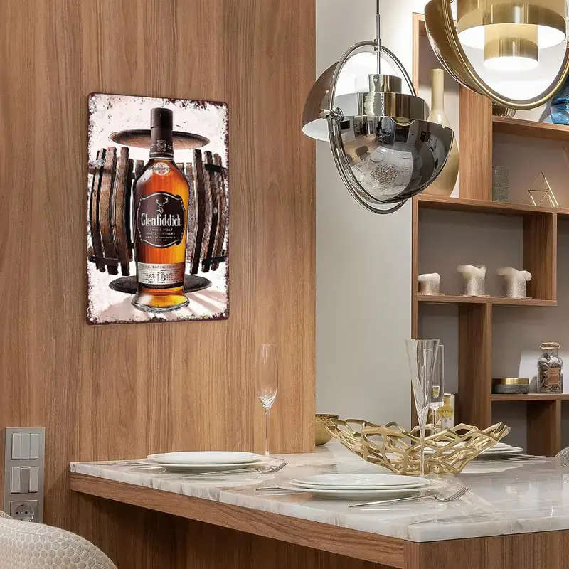 1pc Vintage Metal Signs Tin Painting Glenfiddich Whisky An 18-Year Refined Journey Retro Vintage