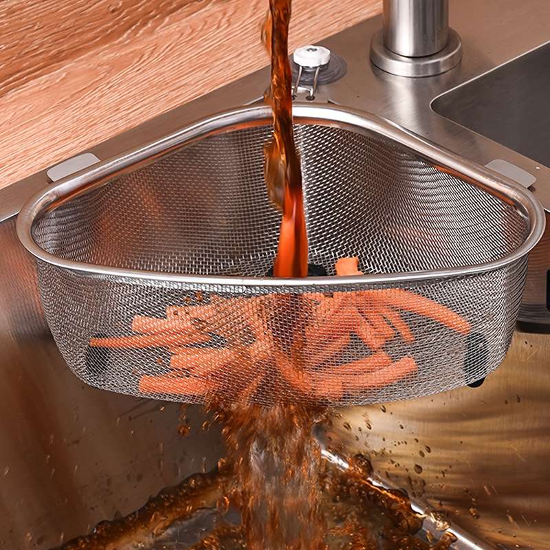 1pc Stainless Steel Sink Strainer Basket Leak-Proof Metal Garbage Filter with Mesh Storage for Fr
