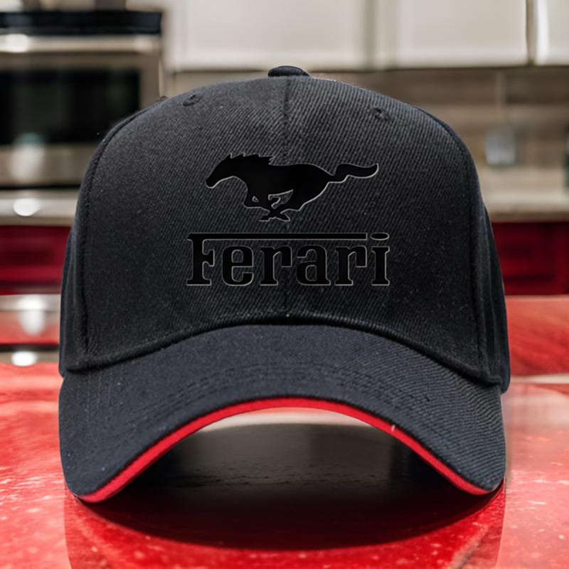 1pc Black Ferari Logo Golf Hip Hop Hat Adjustable Lightweight Breathable Sun Protection fo