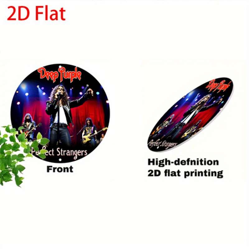 1pc  Deep Purple 2D Flat Metal Round Aluminum Sign Retro Wall Art with Band Members High-Defi