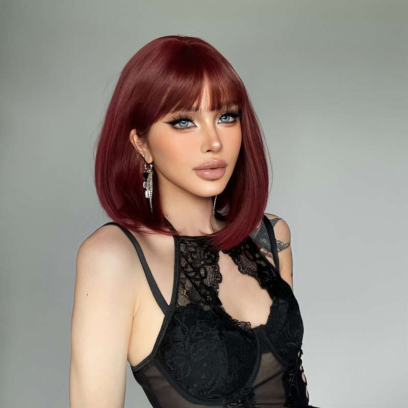 1Pc Burgundy 30.48cm Fashion Design Wig