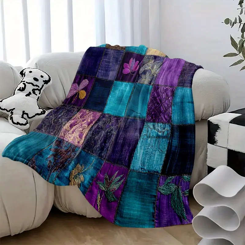 1 Vintage Floral Patchwork Flannel Throw Blanket 130*150CM