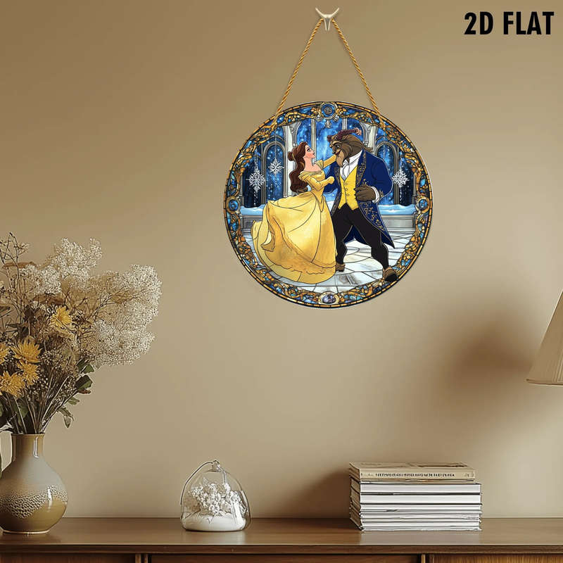 1pc 2D Flat   Disney Beauty and the Beast  Acrylic Wall Art Sign Belle Beast Dance Scene