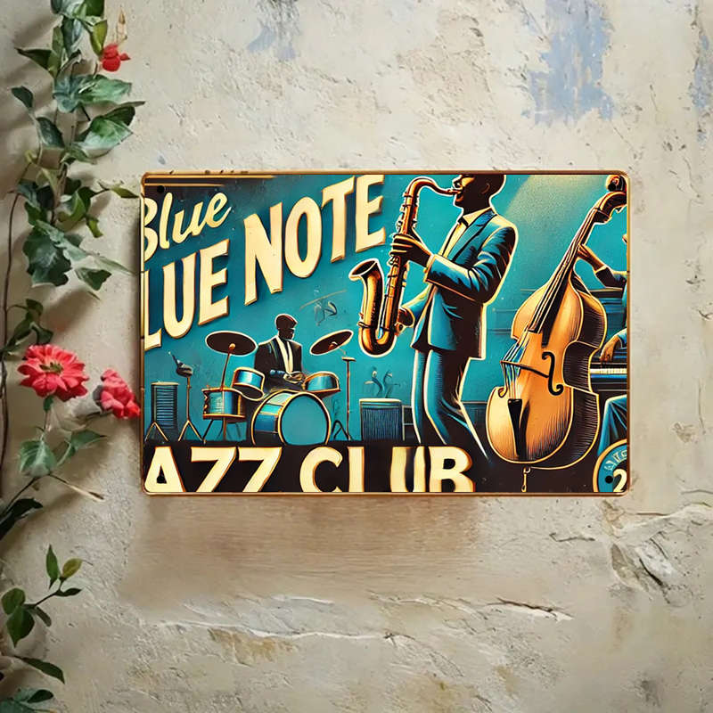 1pc  Vintage Blue Note Jazz Club Metal Tin Sign 20.32x30.48 cm Retro Wall Art Decor for Room R