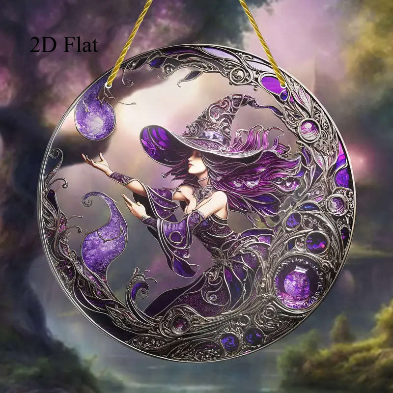 1pc 2D Flat   5.99cm Round HD Magic Witch Window Hanger Perfect Gift for Halloween Sisters o