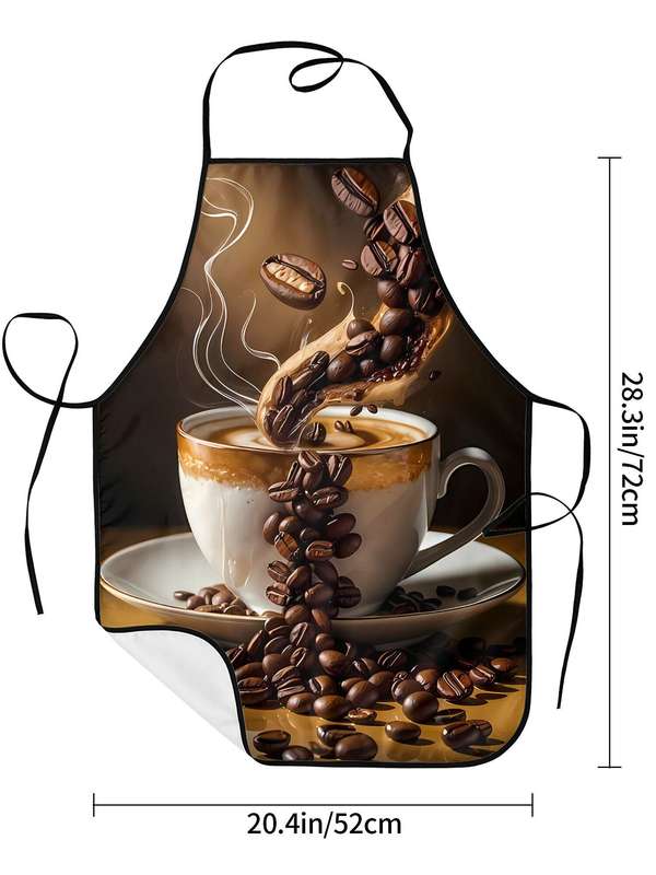 1pc Vintage-Inspired Coffee Bean Design Kitchen Apron 100% Polyester Hand-Washable Smooth Woven