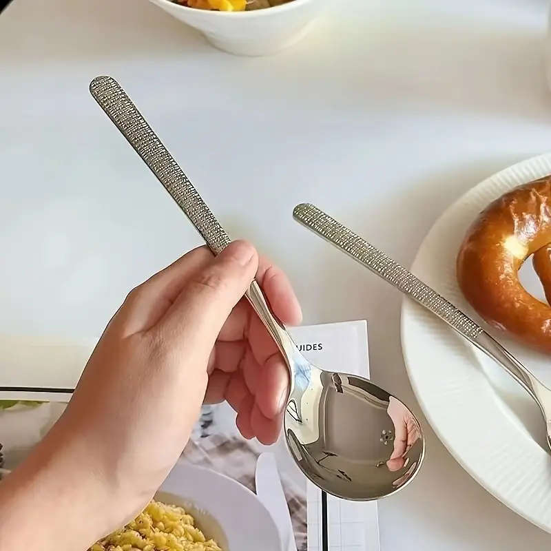 10 Piece Textured Stainless Steel Spoons, Durable Rust-Resistant