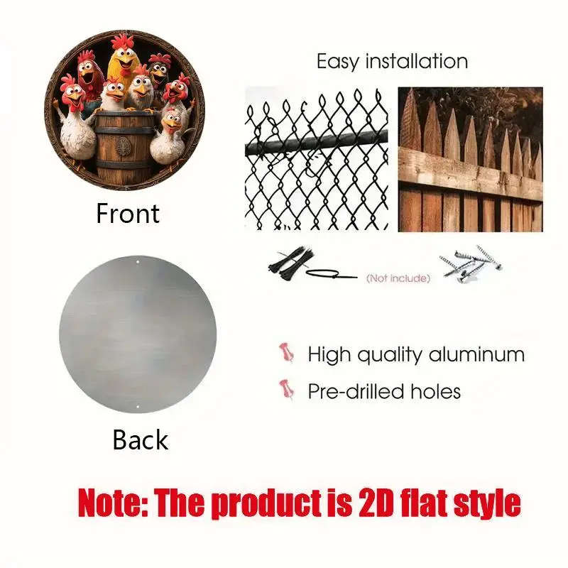 1pc Classic Chicken Themed Decorative Aluminum Wall Hanging Sign 20.32x20.32cm Multipurpose No Elect