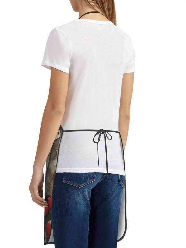 1pc Vintage-Inspired Playing Card Queen Kitchen Apron Polyester Red and White Adjustable Ties