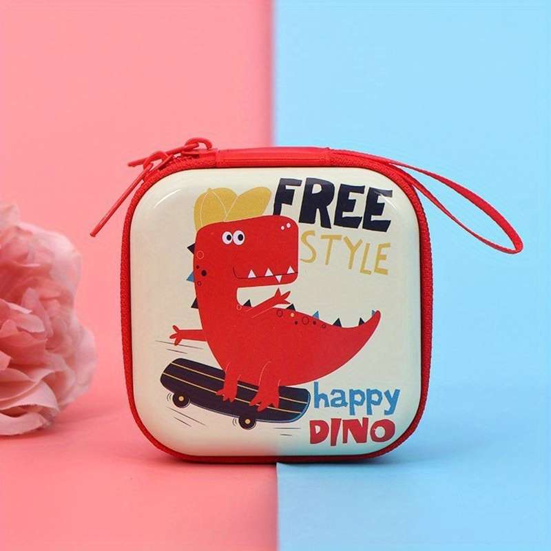 1pc Creative Iron Art Dinosaur Coin Purse Cartoon Keychain Zipper Bag for Headphones And Data Cable