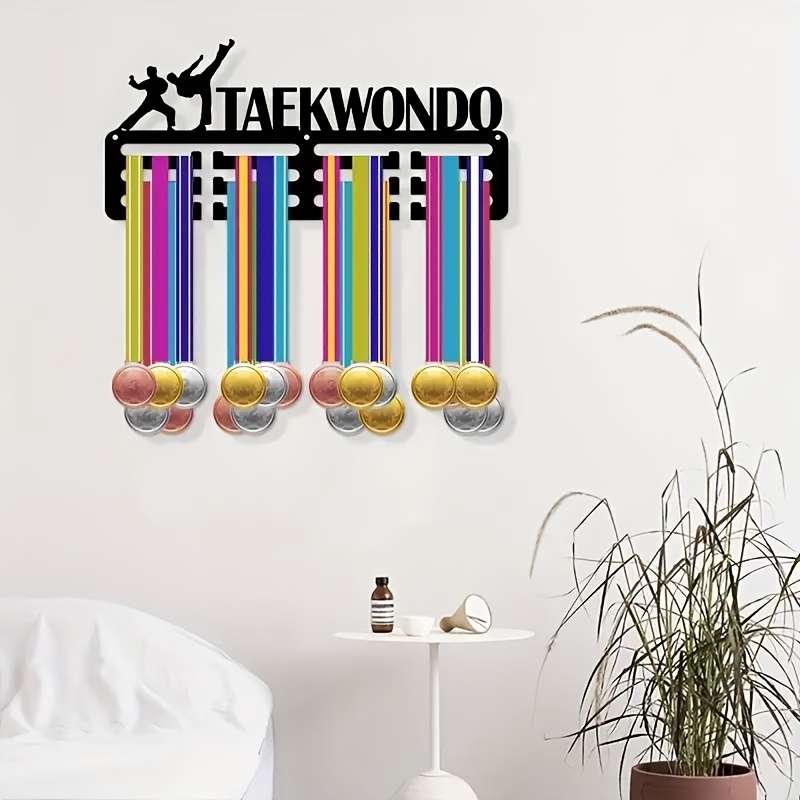 1pc Stylish Metal Taekwondo Trophy Display RackEasy-Install No-Drill Wall-Mounted Home Decor Hol