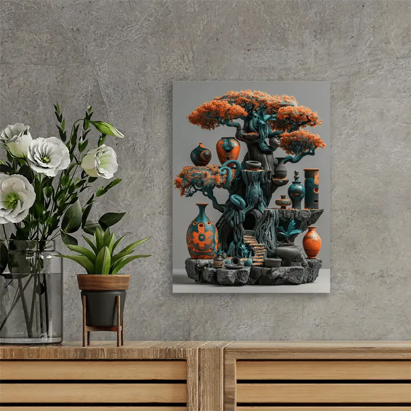 1pc Room Decor Abstract African Tree Sculpture Canvas Wall Art Wooden Framed Woven Unique Gift for H