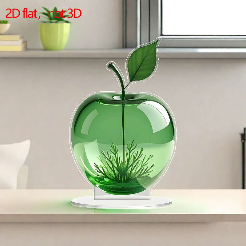 1pc 2D Flat   Acrylic Apple Ornament with Green Leaf Design Nordic Style Desk Decor for Office