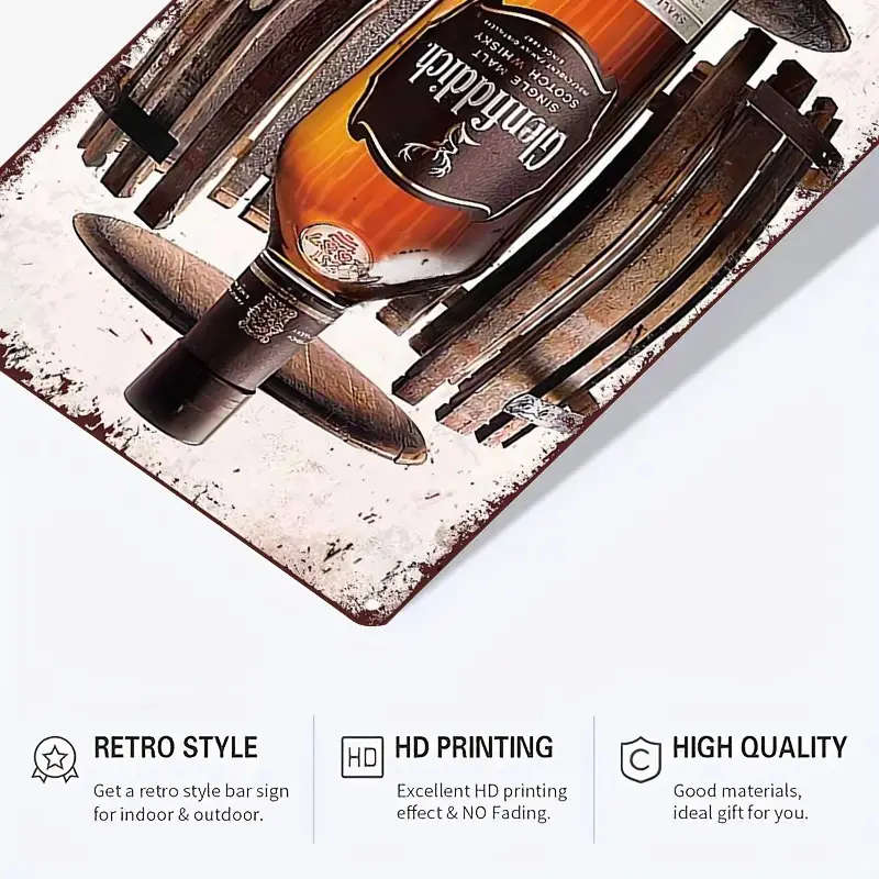 1pc Vintage Metal Signs Tin Painting Glenfiddich Whisky An 18-Year Refined Journey Retro Vintage