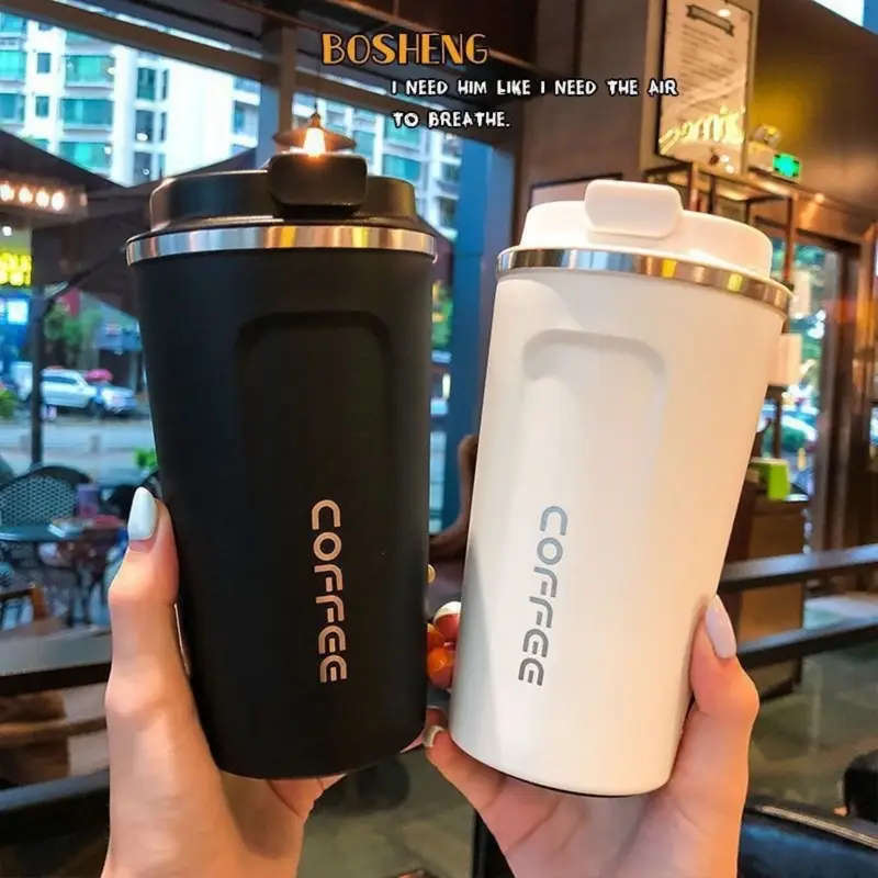 1pc  Vacuum Insulated Coffee Travel Mug, Leakproof Double Wall Stainless Steel Reusable Thermos
