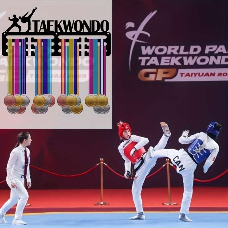 1pc Stylish Metal Taekwondo Trophy Display RackEasy-Install No-Drill Wall-Mounted Home Decor Hol